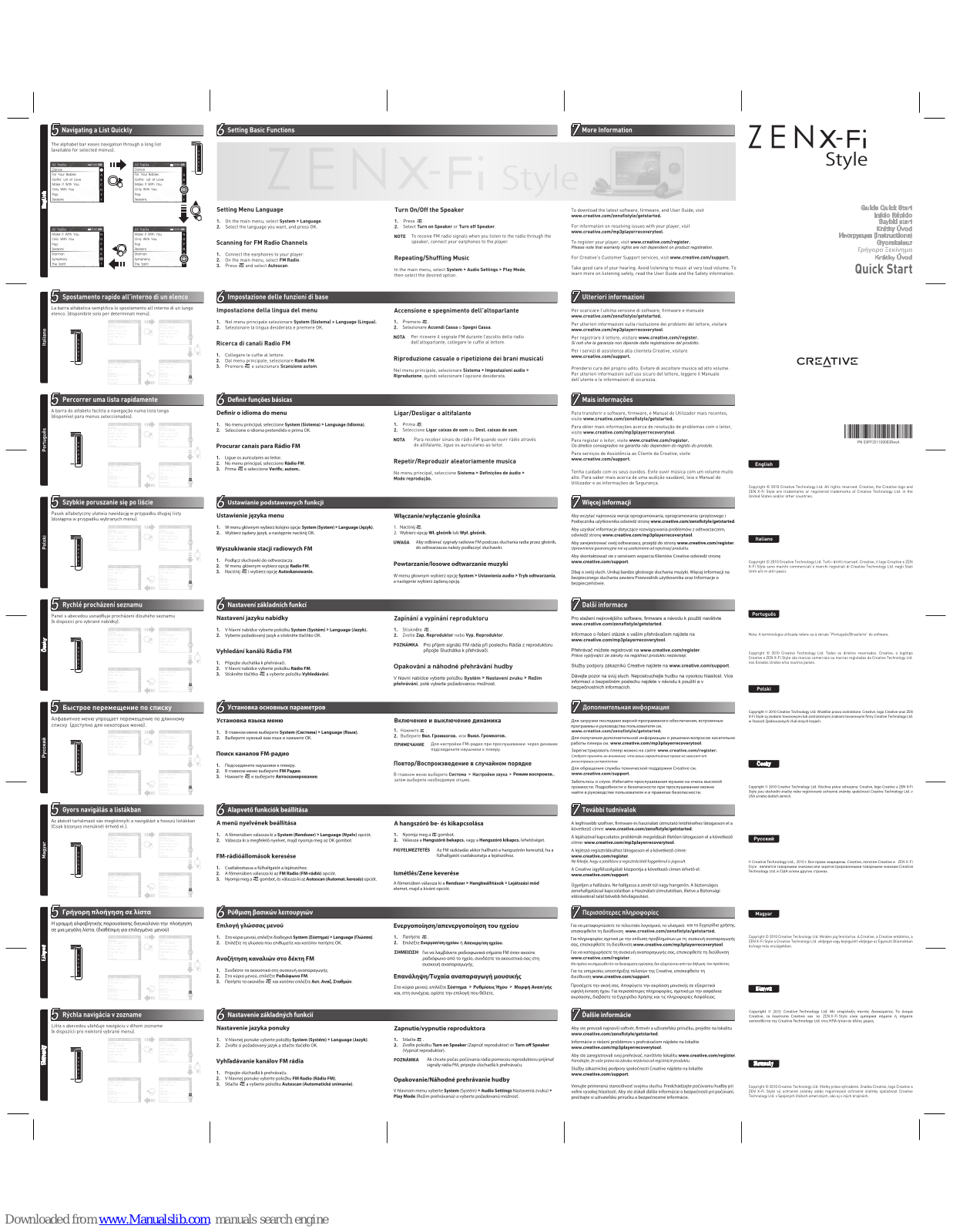Creative ZEN X-FI STYLE - ANNEXE 454, ZEN X-Fi STYLE Quick Start Manual