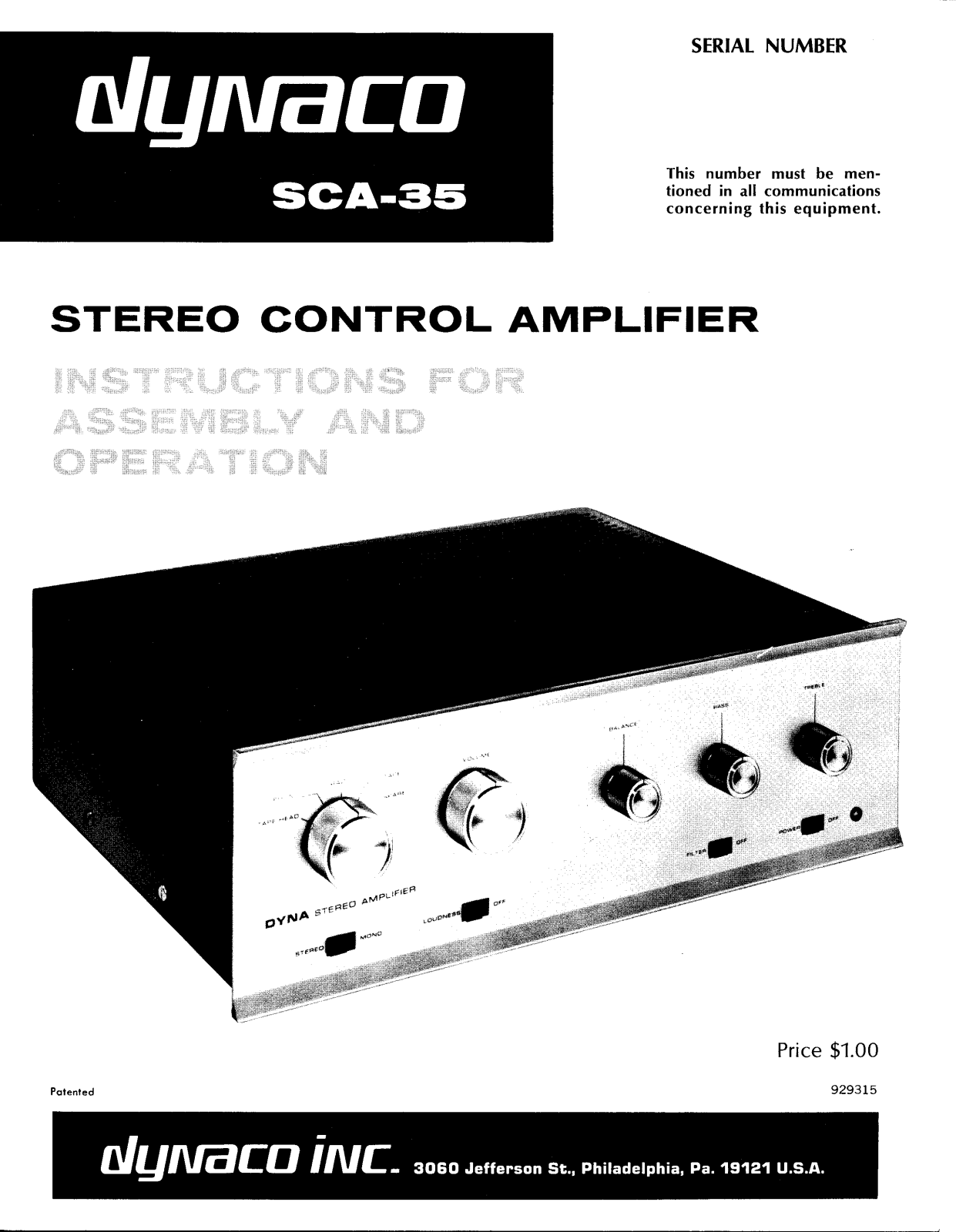 Dynaco SCA-35 Owners manual