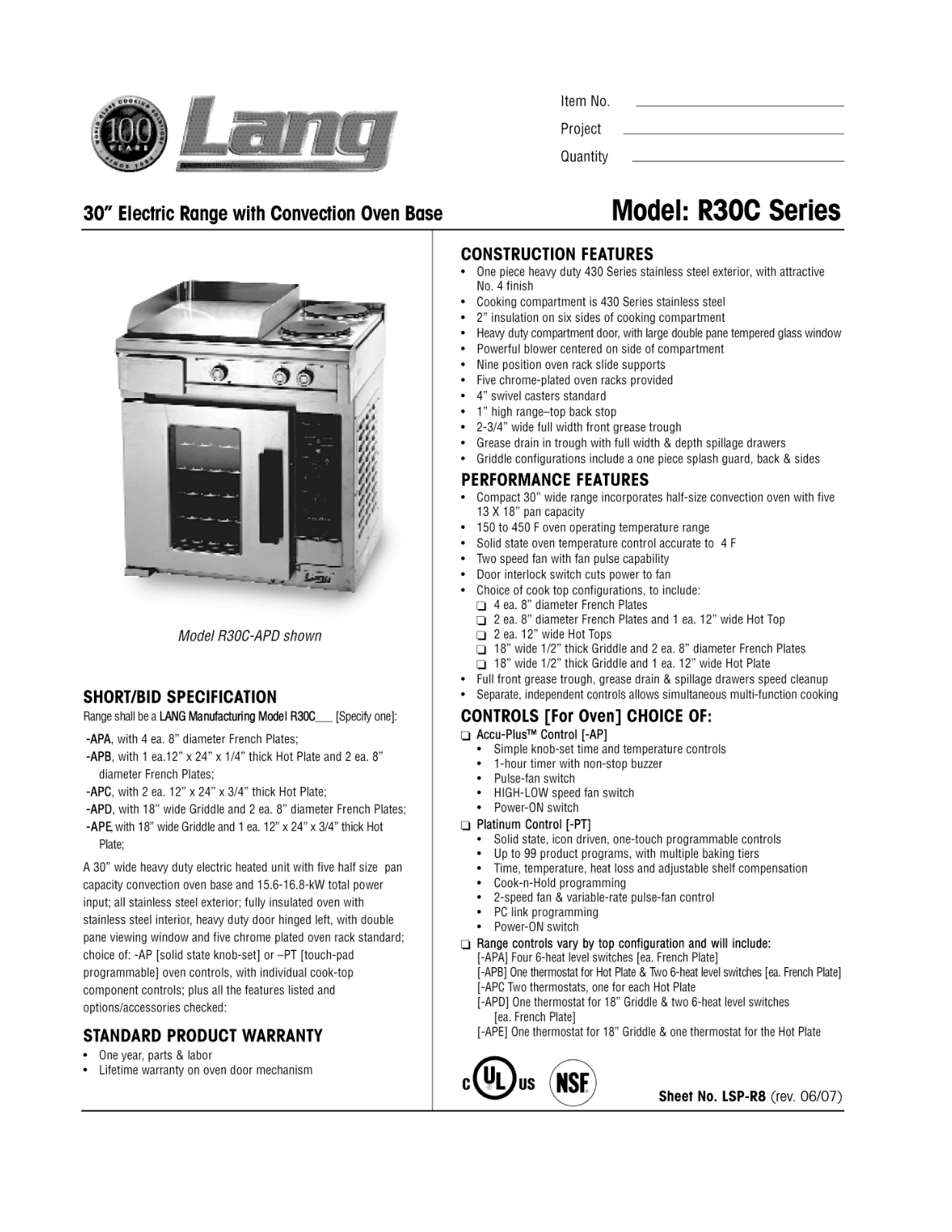 Lang Manufacturing R30C User Manual