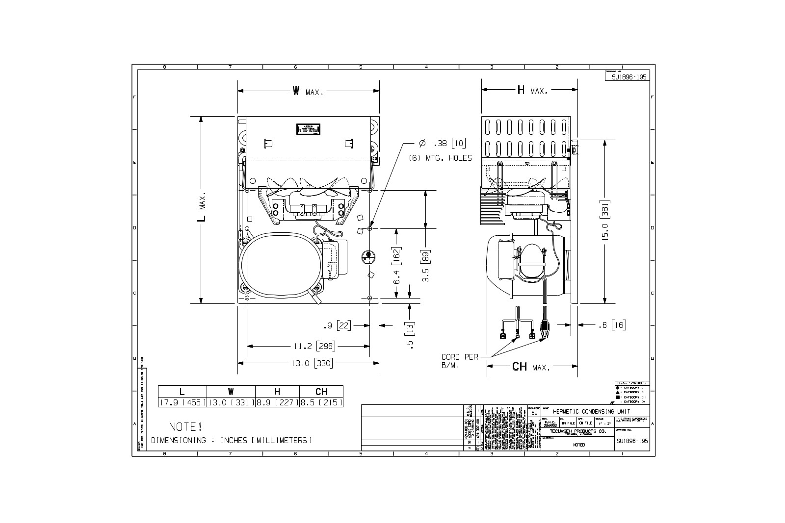 Tecumseh AEA9422ZXAXA Drawing Data