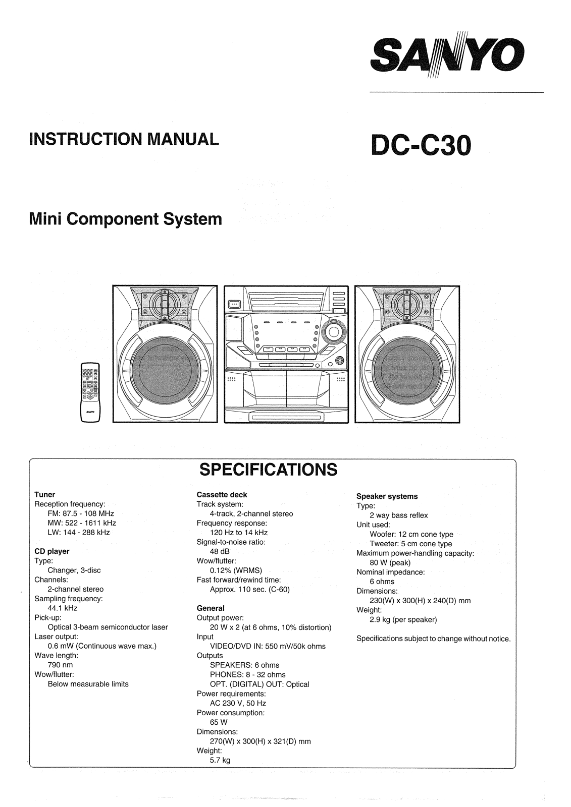 Sanyo DC-C30 Instruction Manual