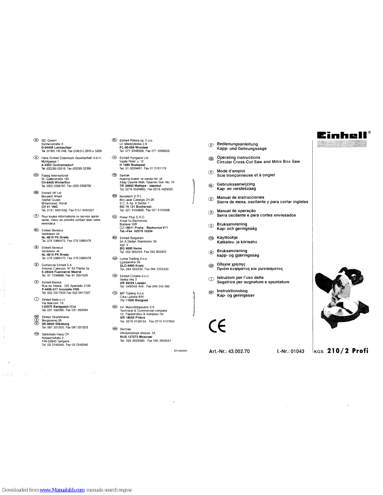 EINHELL KGS 210/2 Profi Operating Instructions Manual