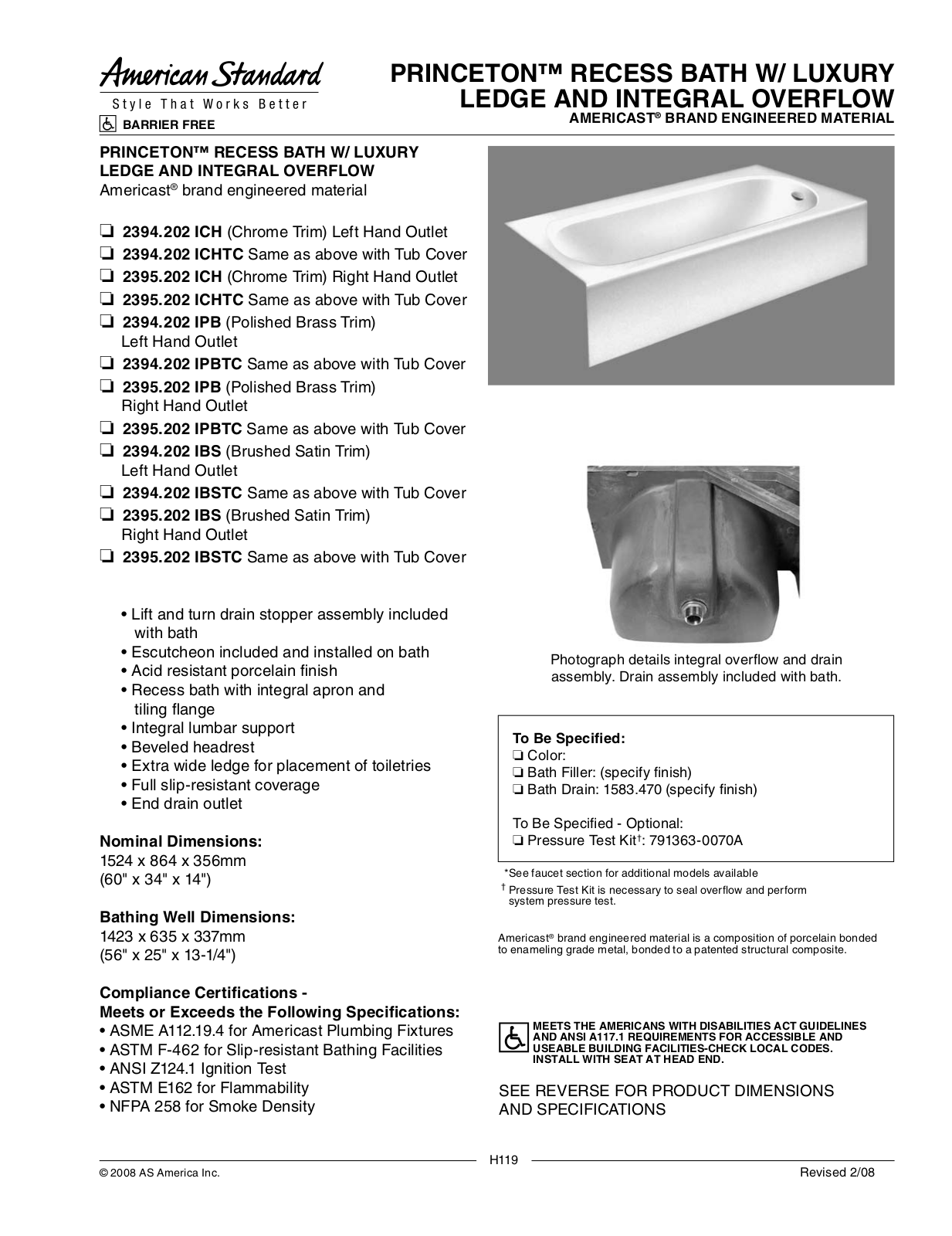 American Standard 2395.202 ICHTC, 2394.202 ICH, 2395.202 IBS, 2394.202 IPBTC, 2395.202 IPB User Manual