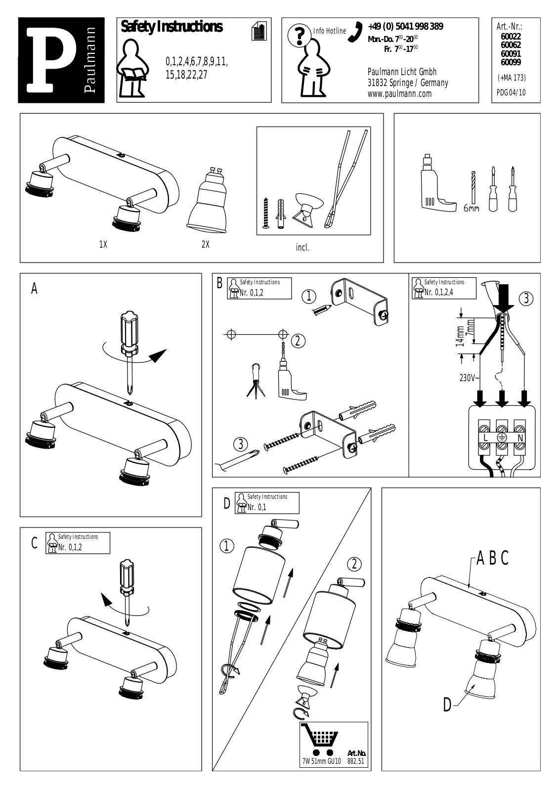 Paulmann 60062, 60022, 60091, 60099 Safety instructions - ManualMachine.com