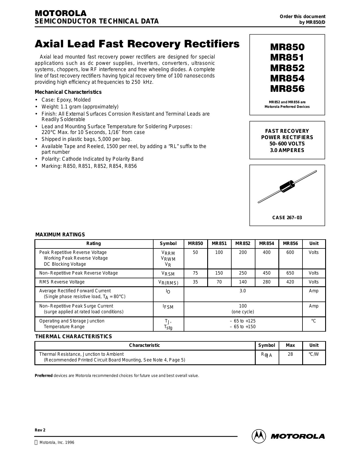 Motorola MR850, MR854, MR852, MR851, MR856 Datasheet