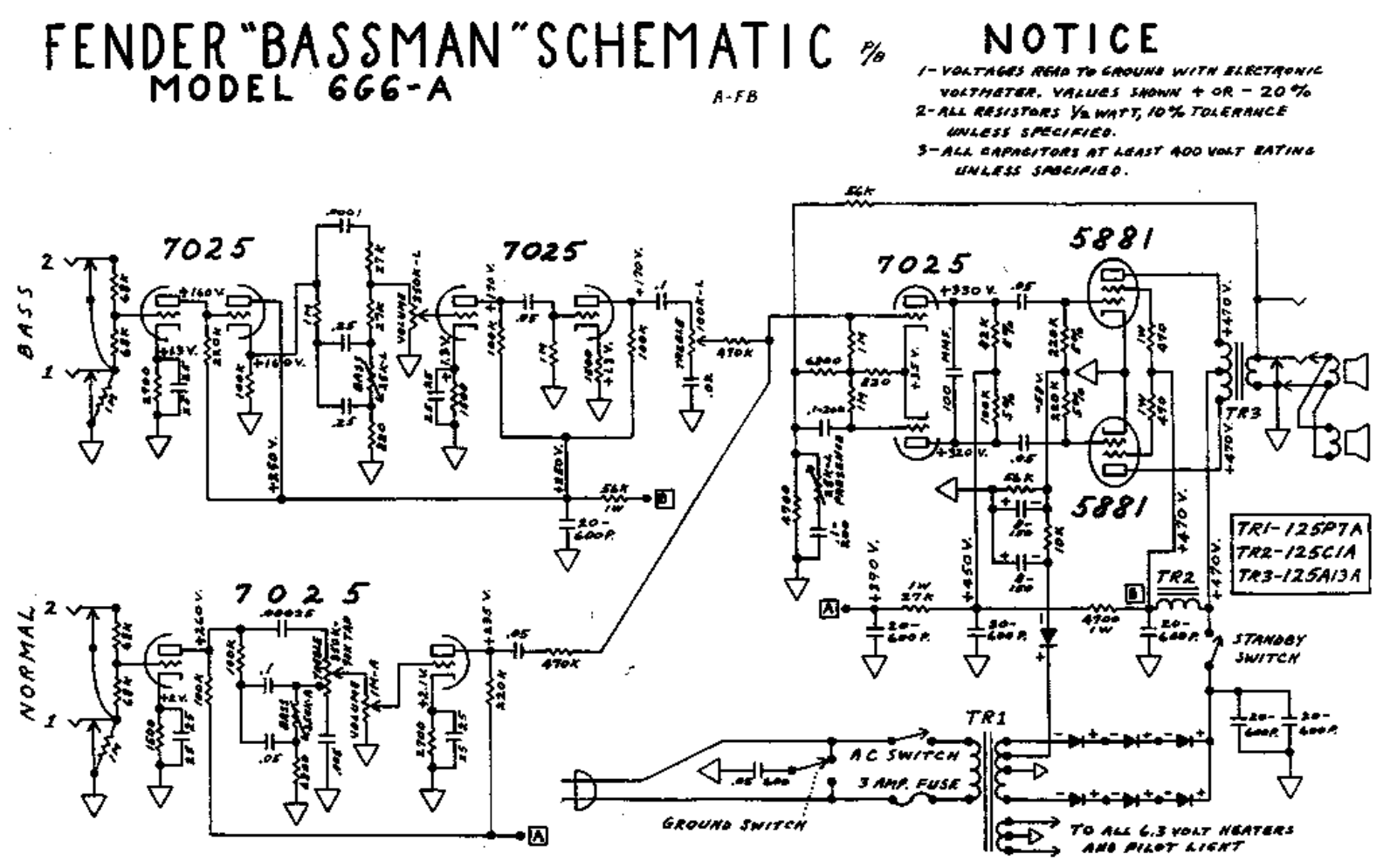 Fender Bassman-6G6A Schematic