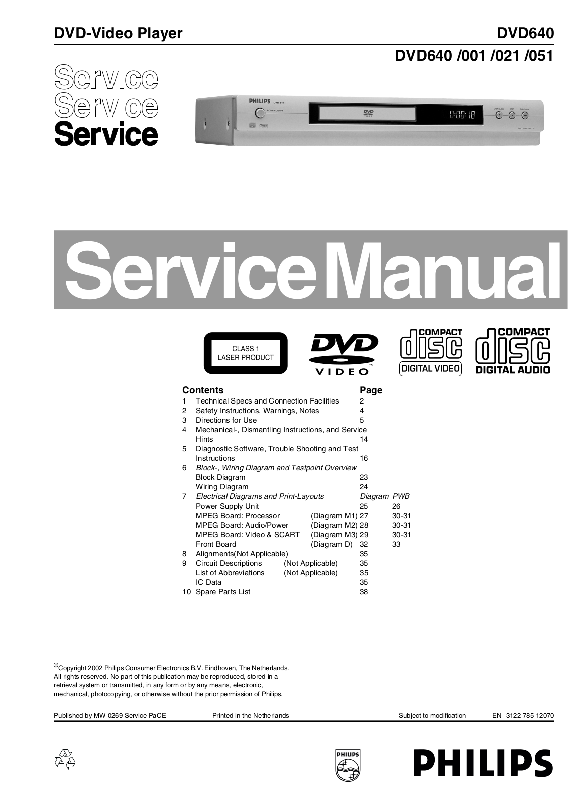 Philips DVD-640 Service manual