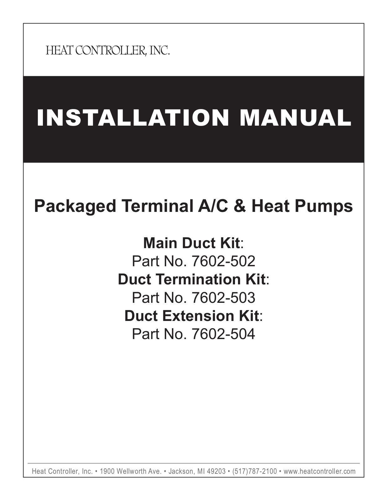 Heat Controller 7602-502, 7602-504, 7602-503 User Manual