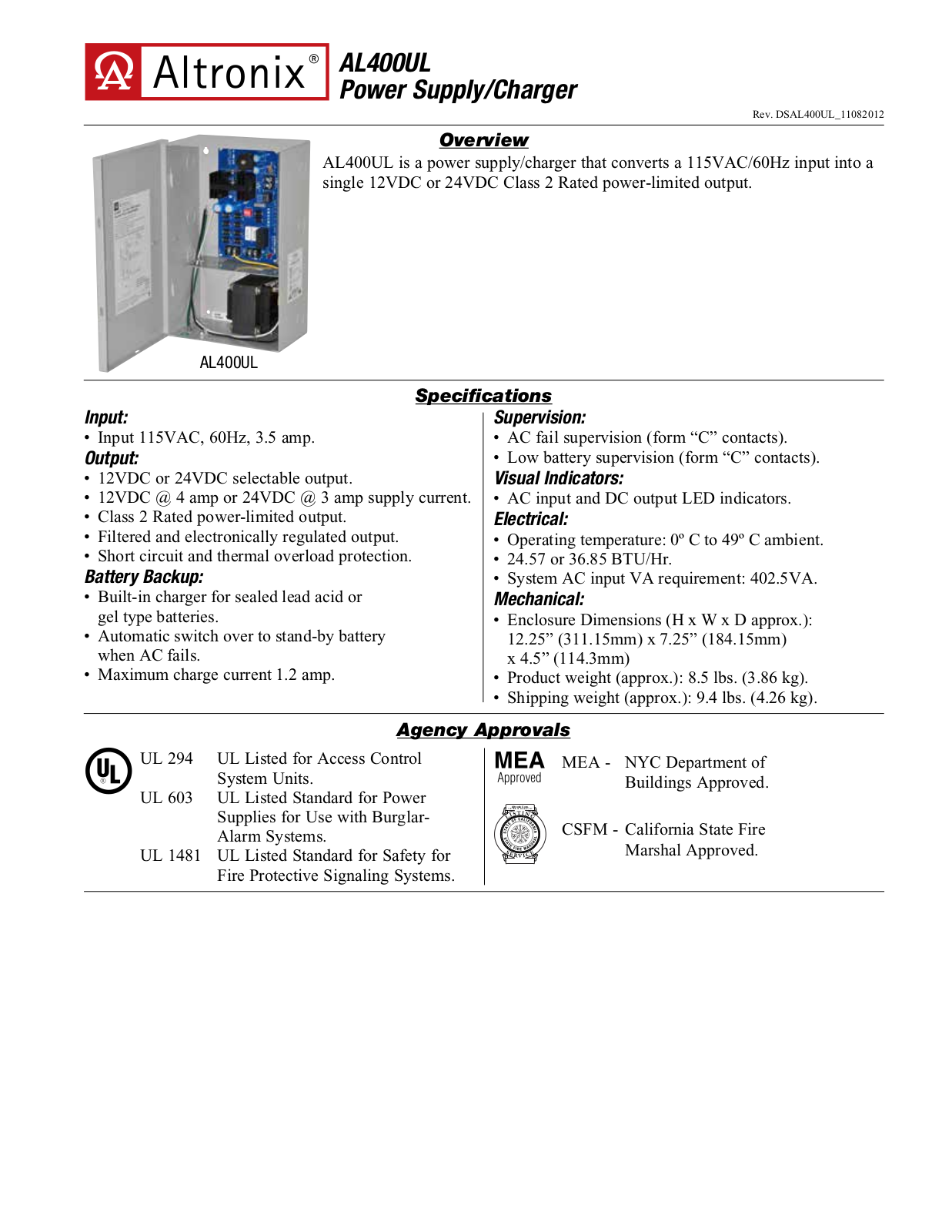 Altronix AL400UL Specsheet