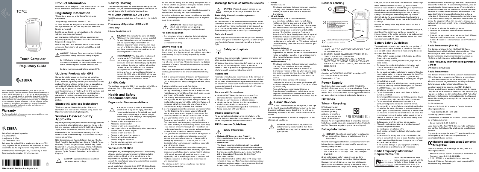 Zebra Technologies TC700J User Manual