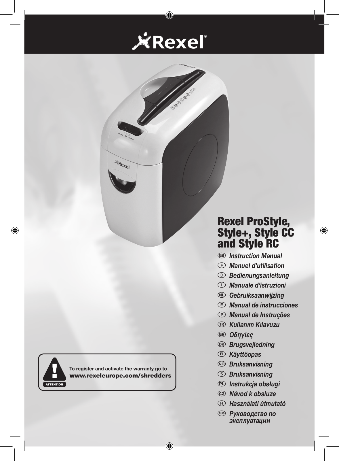 Rexel ProStyle, Style, Style RC User guide