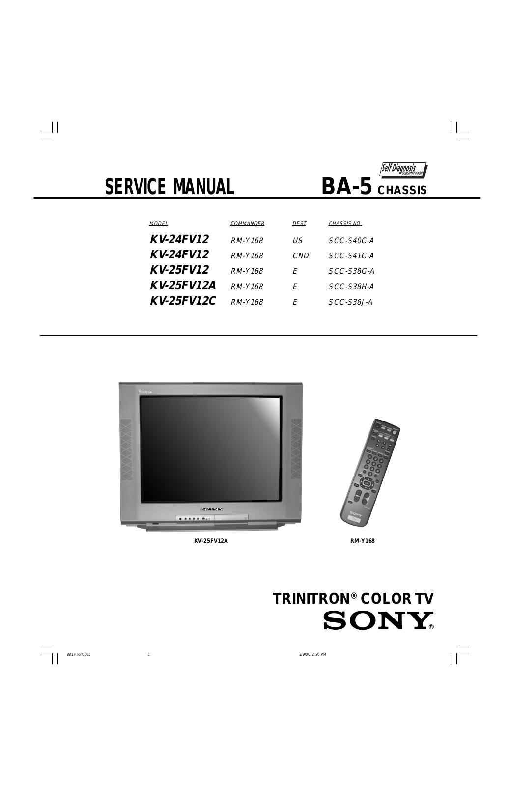 Sony BA-5, KV-25FV12C, KV-25FV12A, KV-25FV12, KV-24FV12 Service Manual