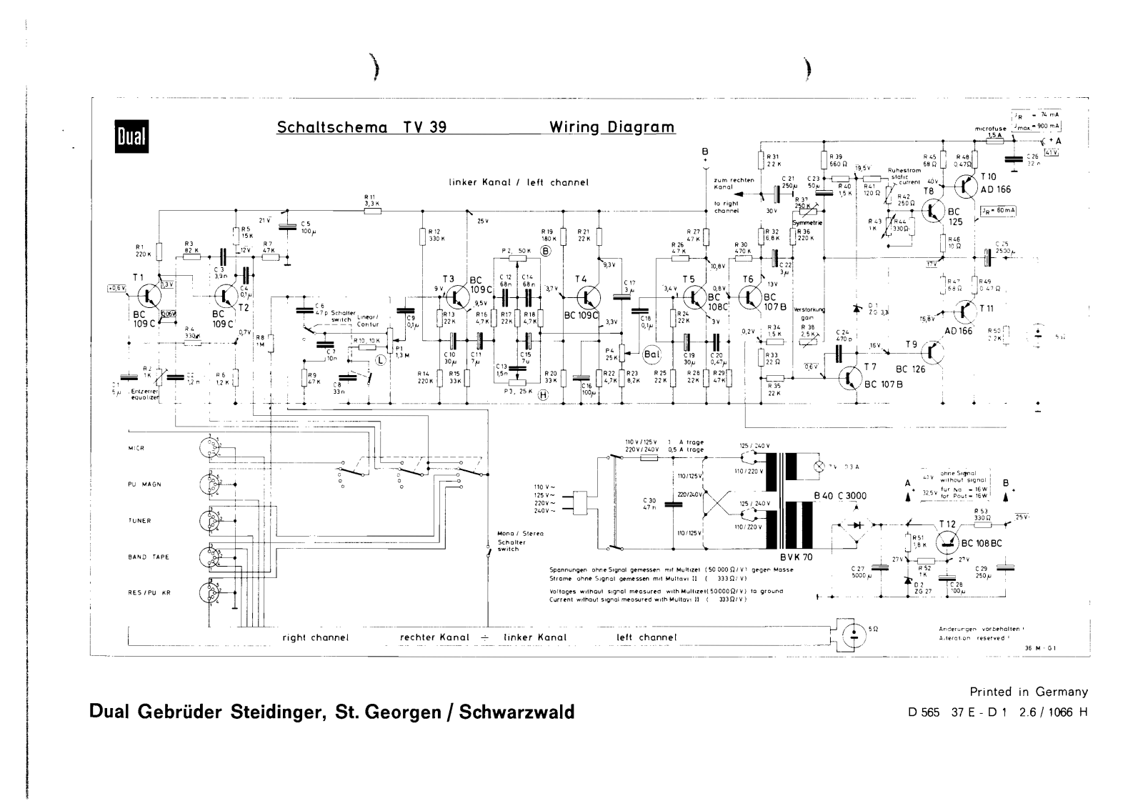 Dual TV-39 Schematic