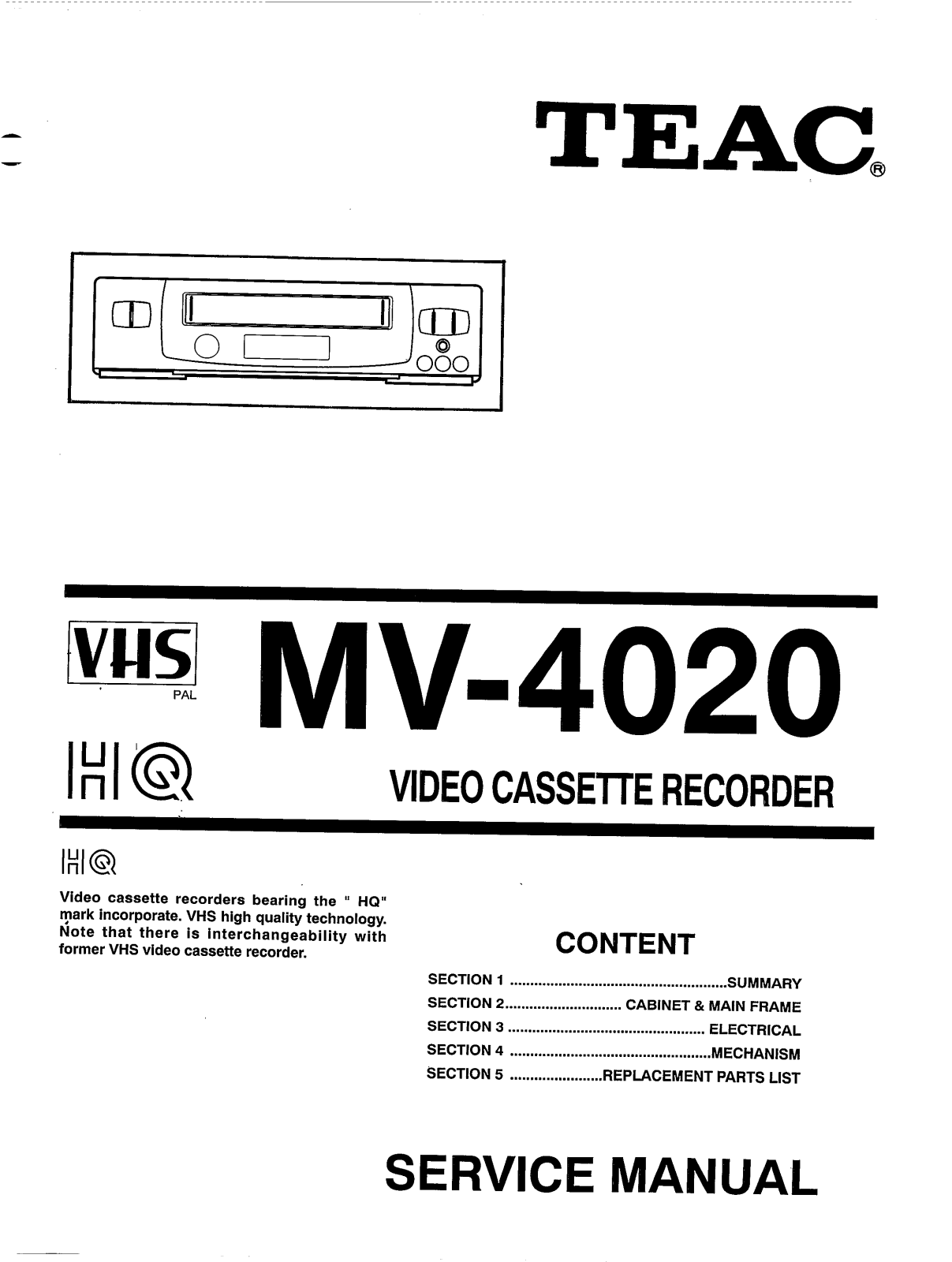 TEAC MV-4020 Service manual