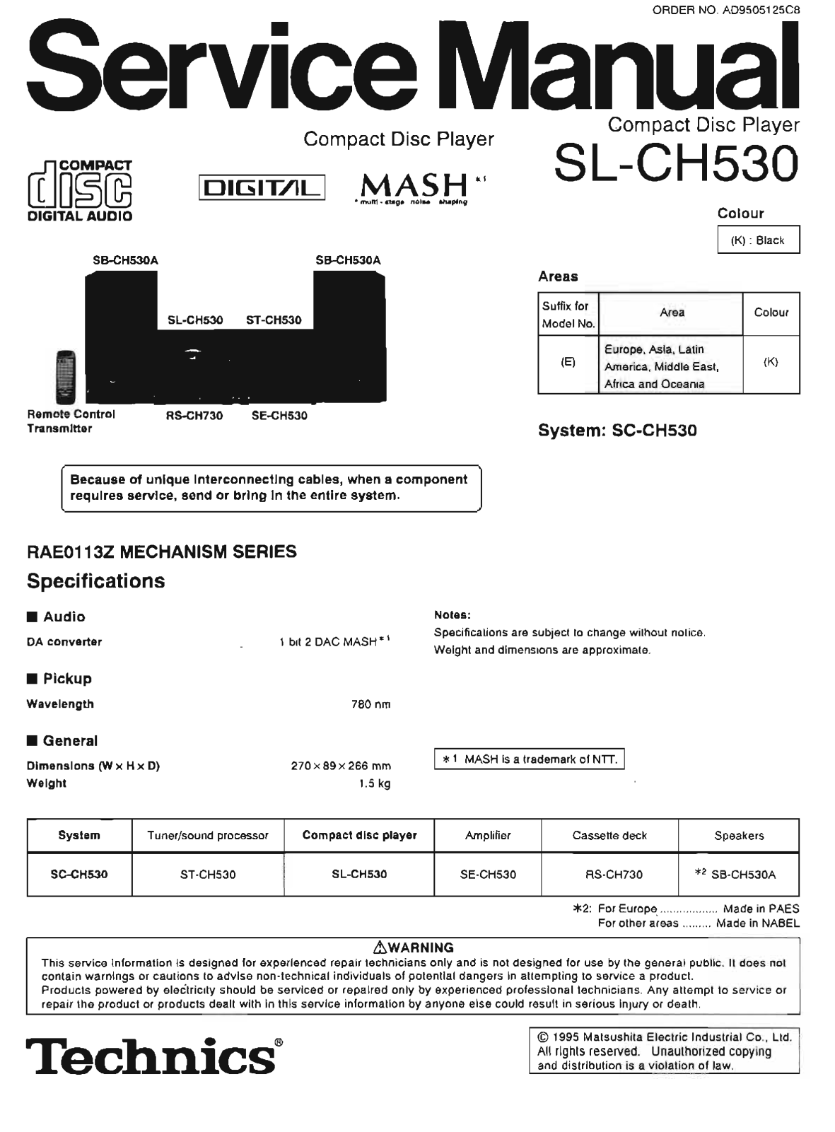 Technics SL-CH-530 Service Manual