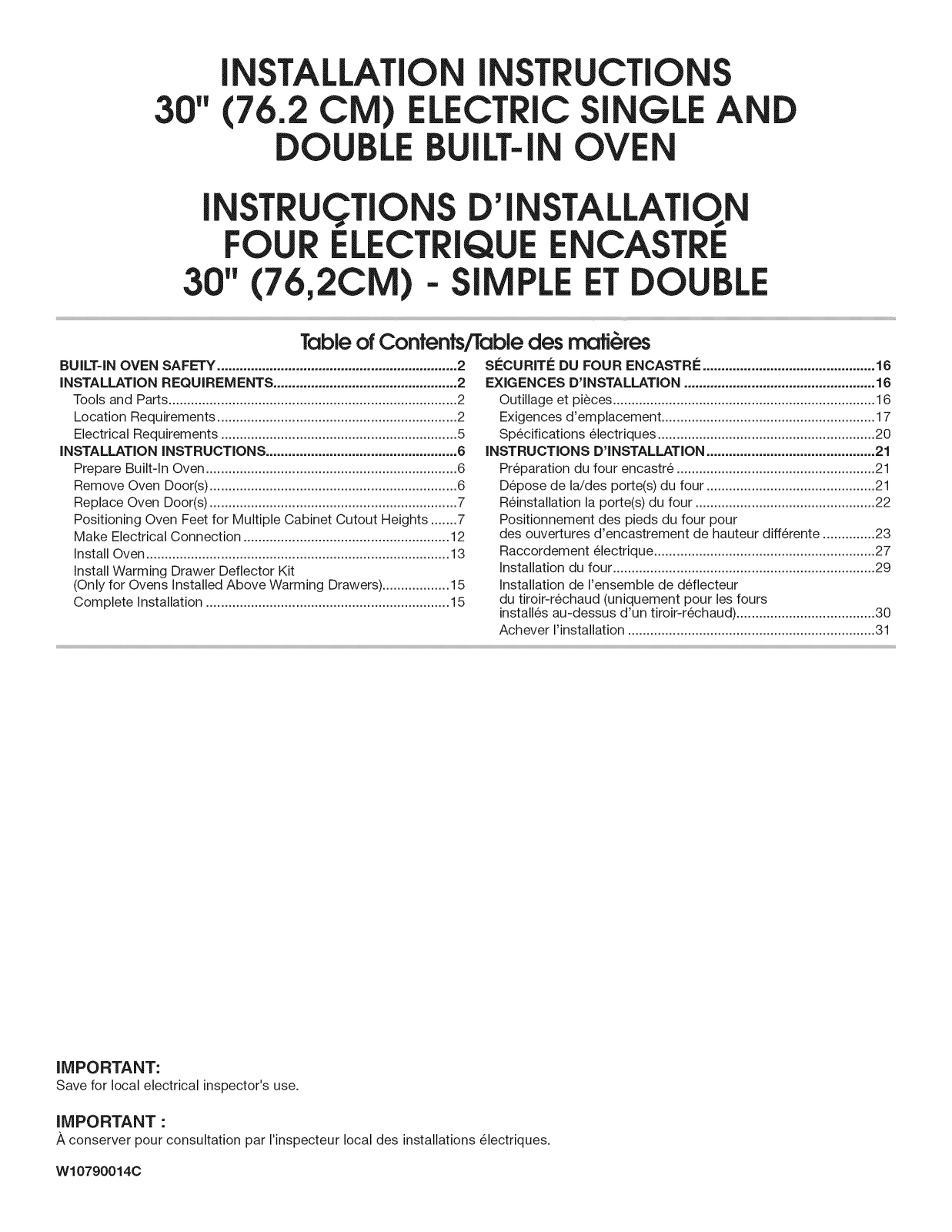 Jenn-Air JJW3430DB00, JJW3430DB01, JJW3430DB02, JJW3430DP00, JJW3430DP01 Installation Guide