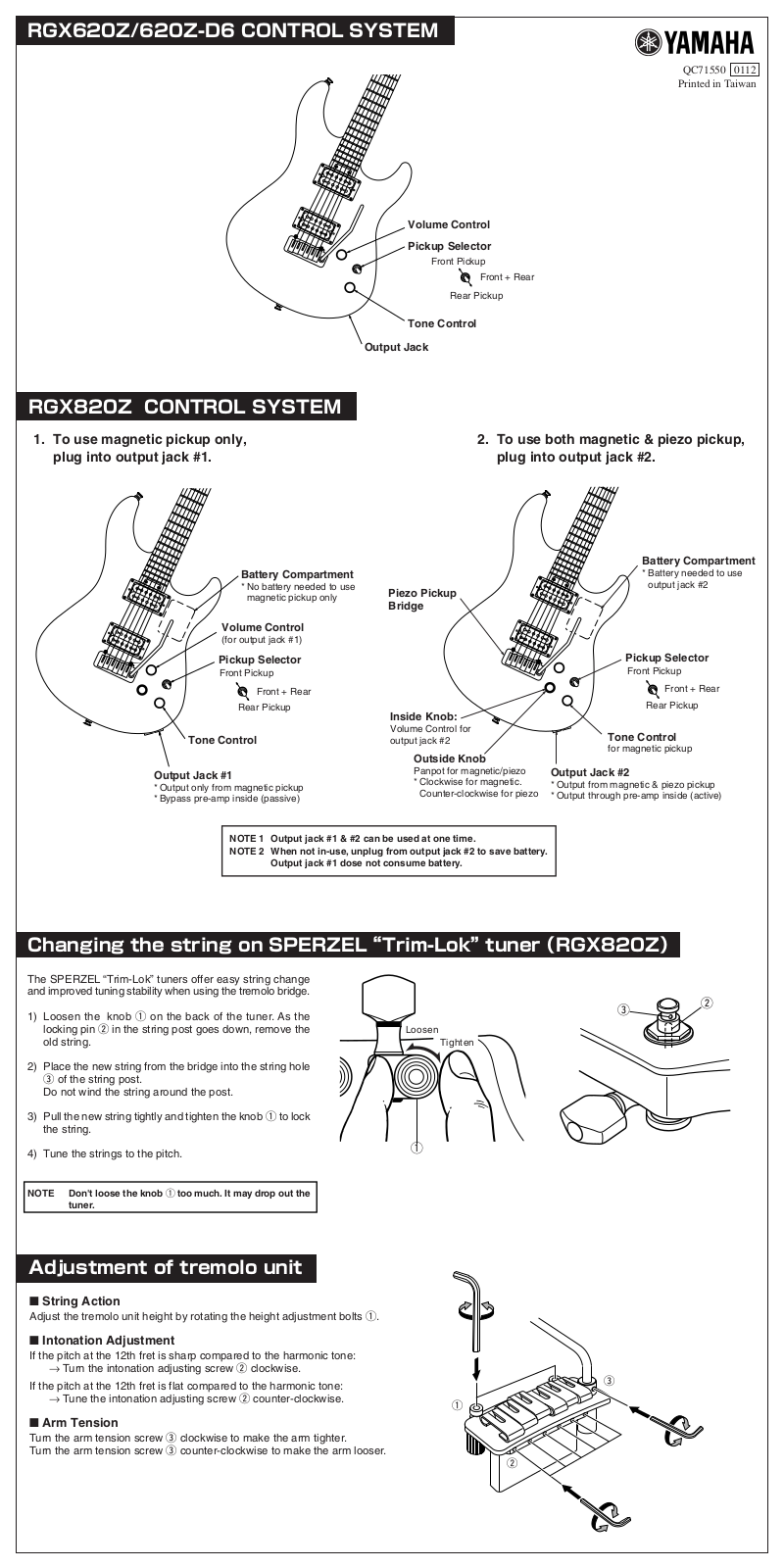 Yamaha RGX620Z-D6, RGX620Z, RGX820Z User Manual