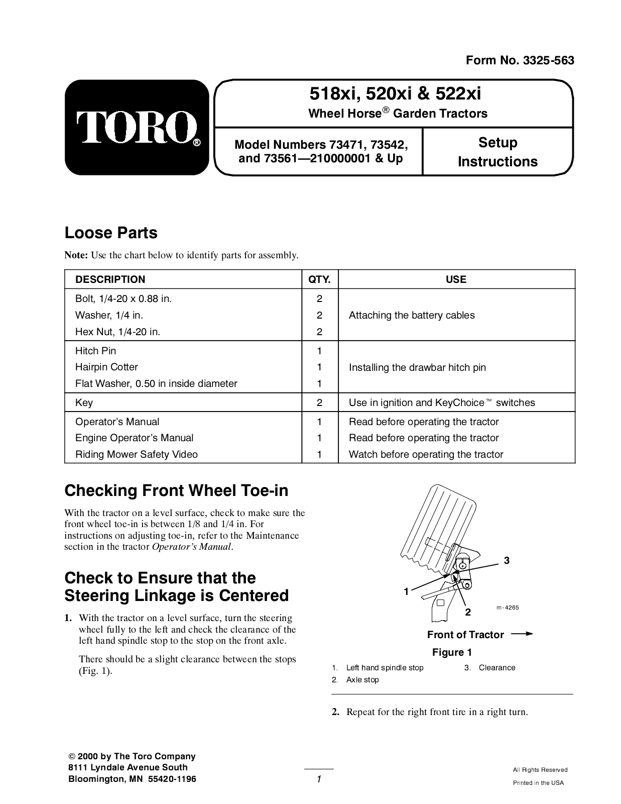 Toro 73471, 73542, 73561 Setup Instructions