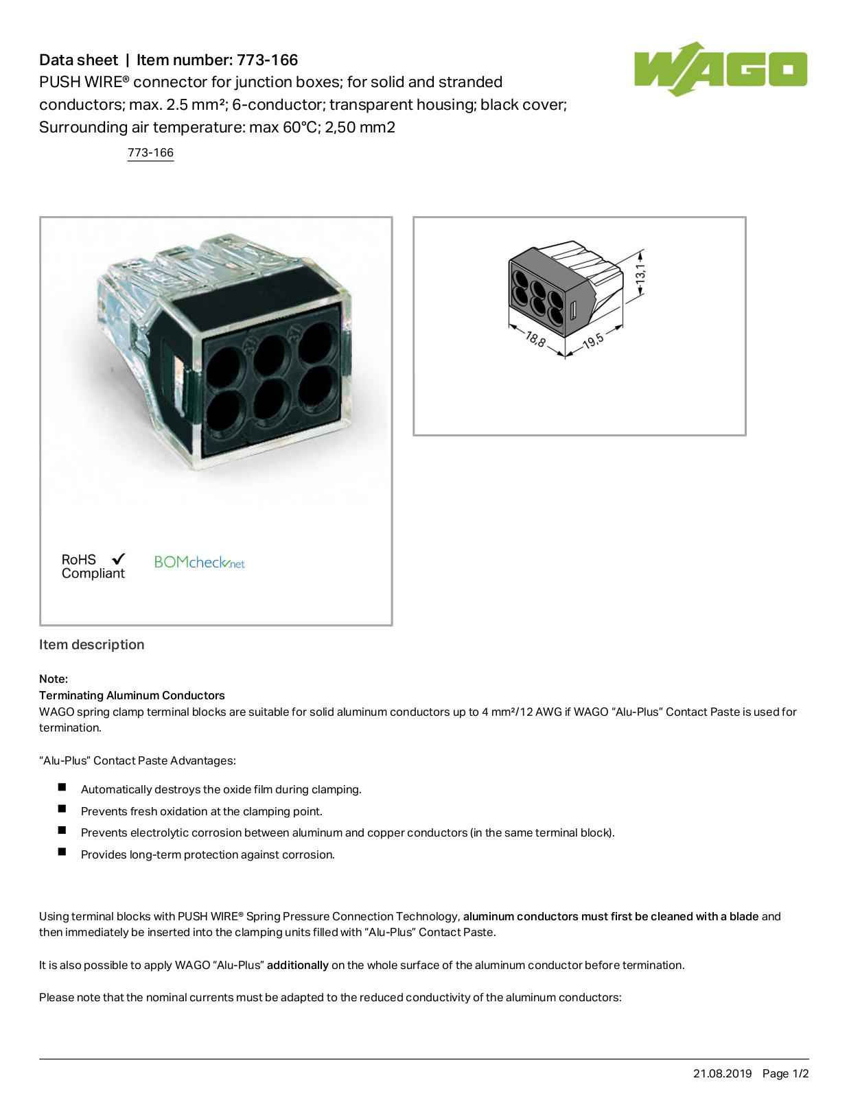 Wago 773-166 Data Sheet