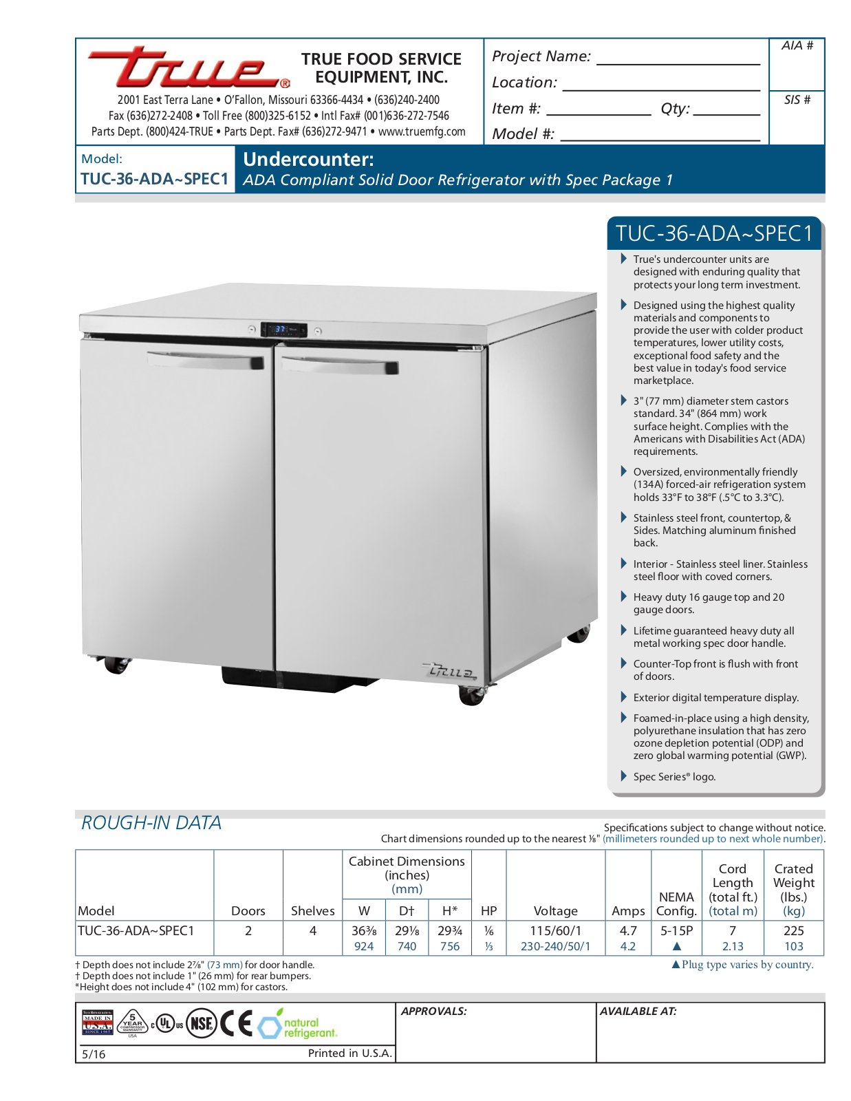 True Refrigeration TUC-36-ADA User Manual