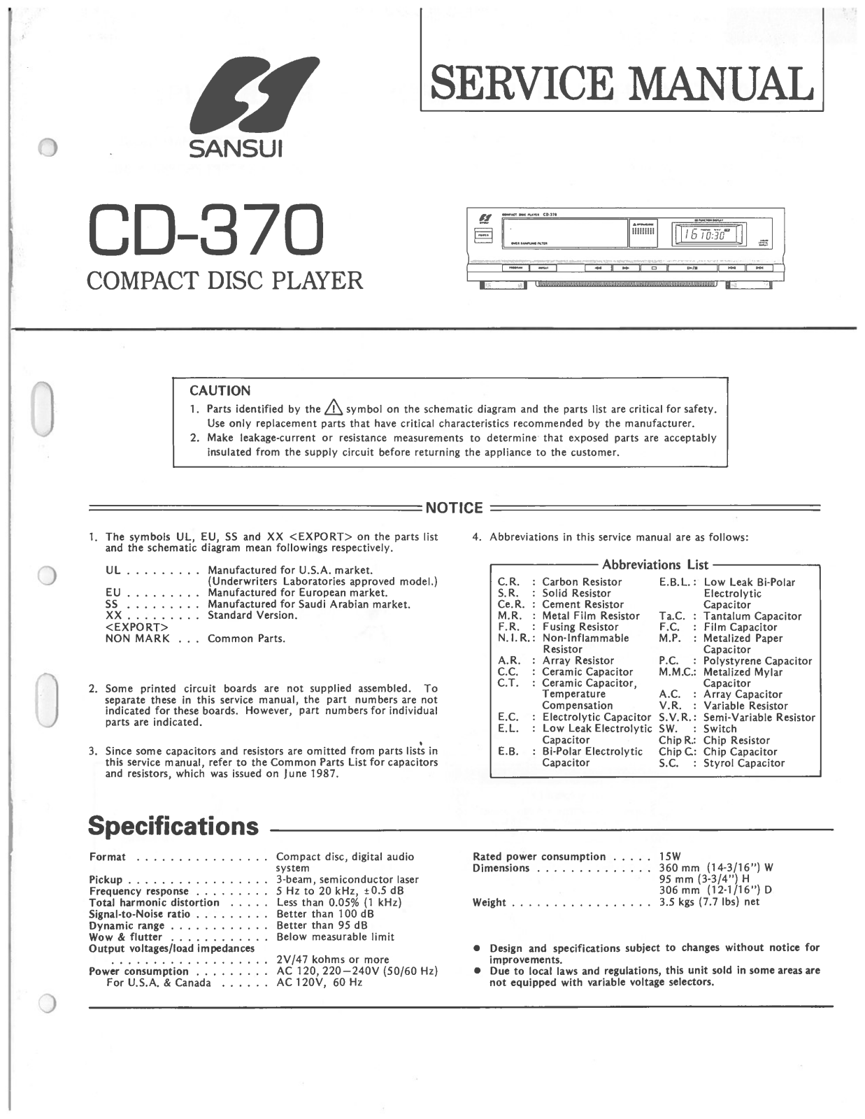 Sansui CD-370 Service Manual