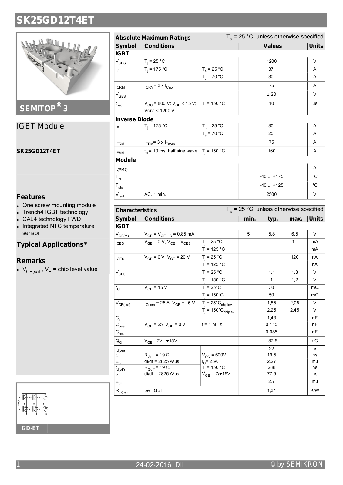 Semikron SK25GD12T4ET Data Sheet