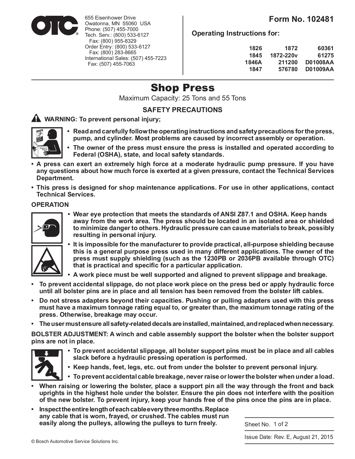 OTC 1845, 1846A, 1826, 1872-220v, 1872 Operating Instructions Manual - ManualMachine.com