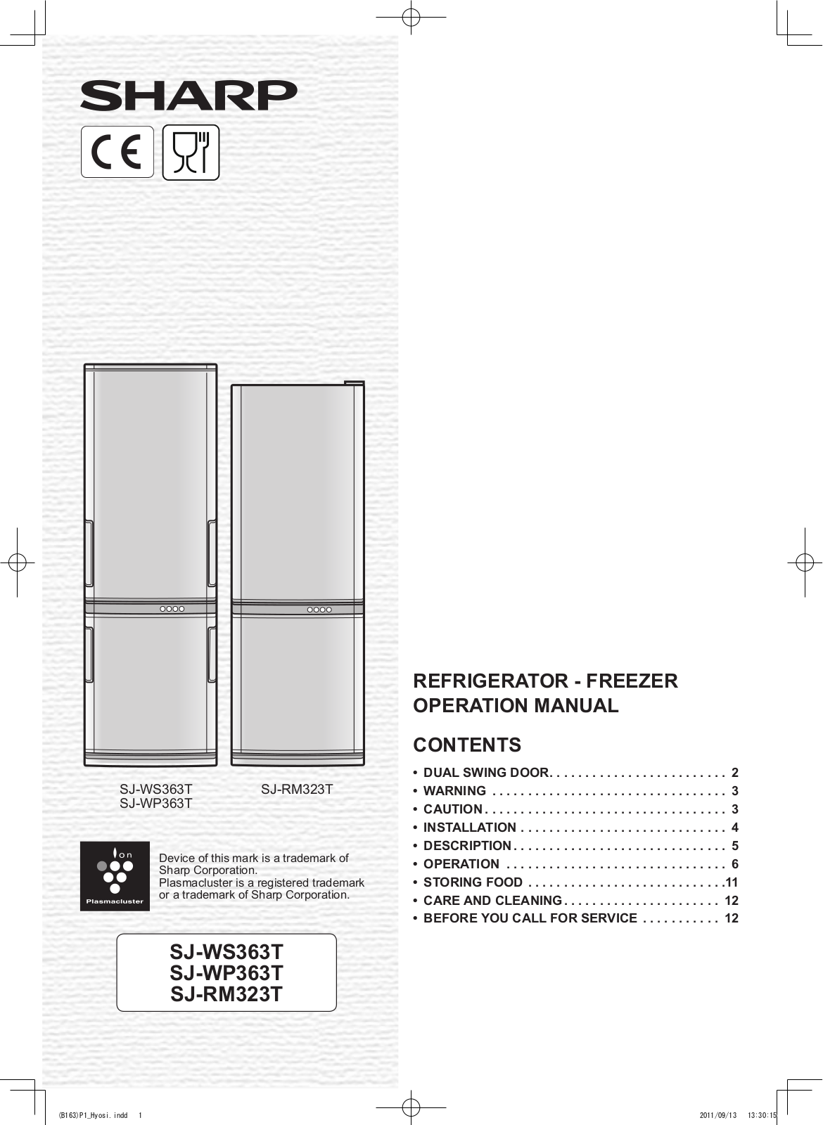 Sharp SJ-RM323T, SJ-WS363T User Manual