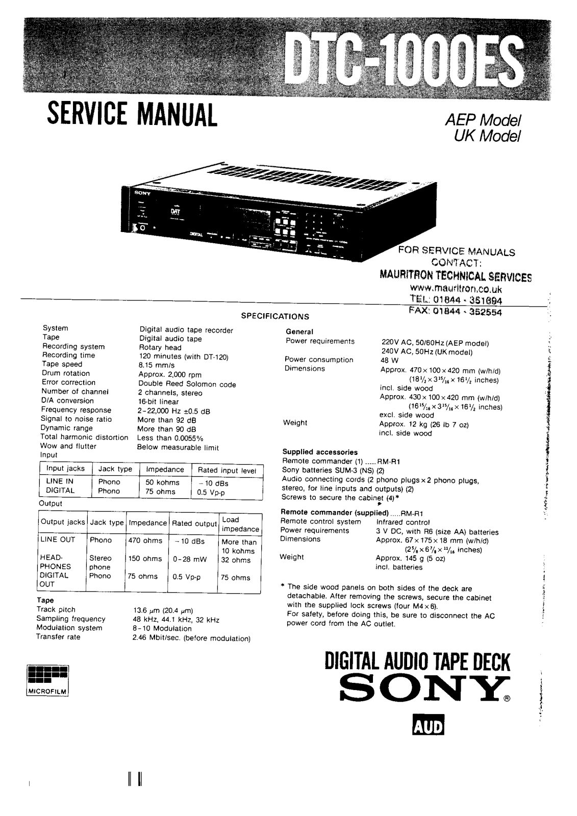 Sony DTC-1000-ES Service manual