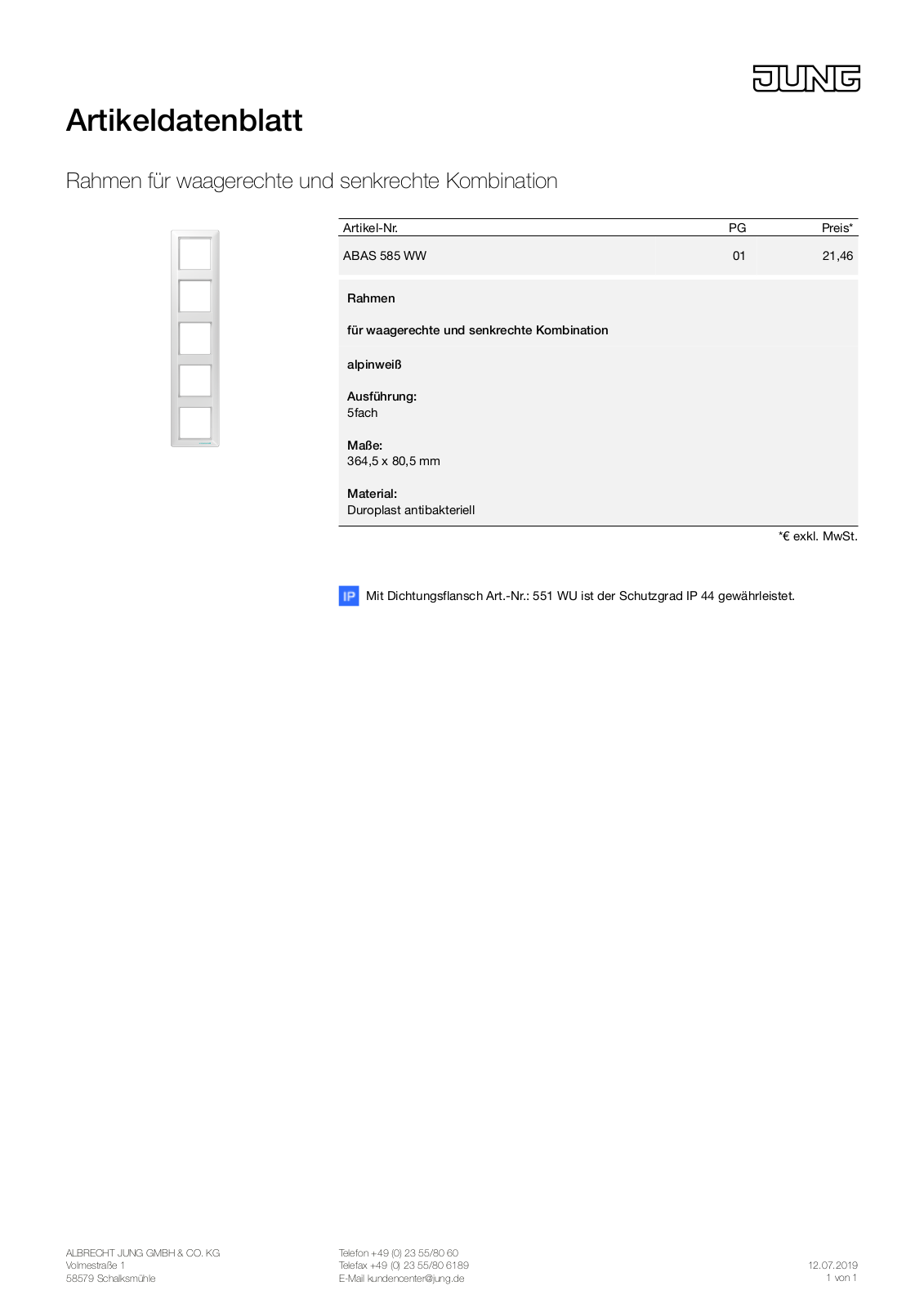 Jung ABAS 585 WW User Manual