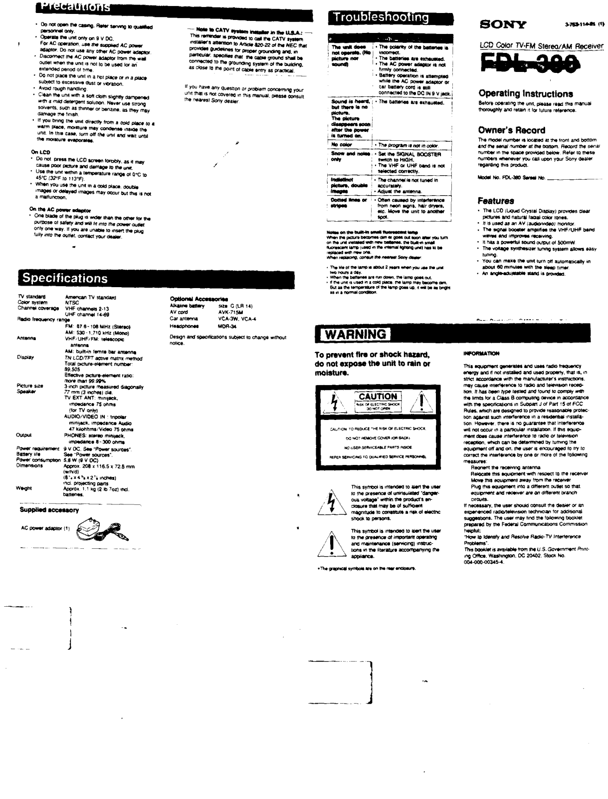 Sony FDL-380 Operating Manual