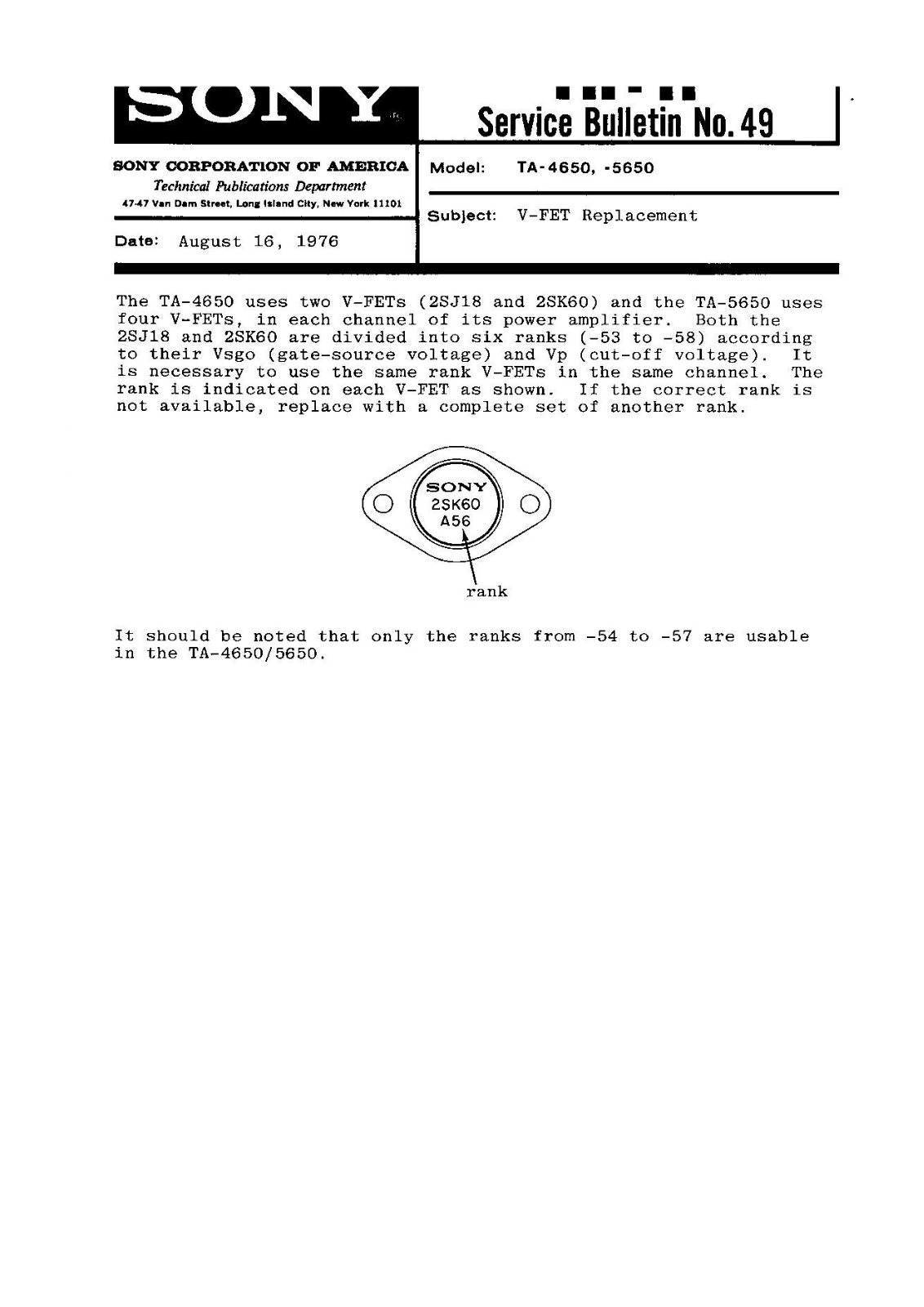 Sony TA 5650, TA 4650 User Manual