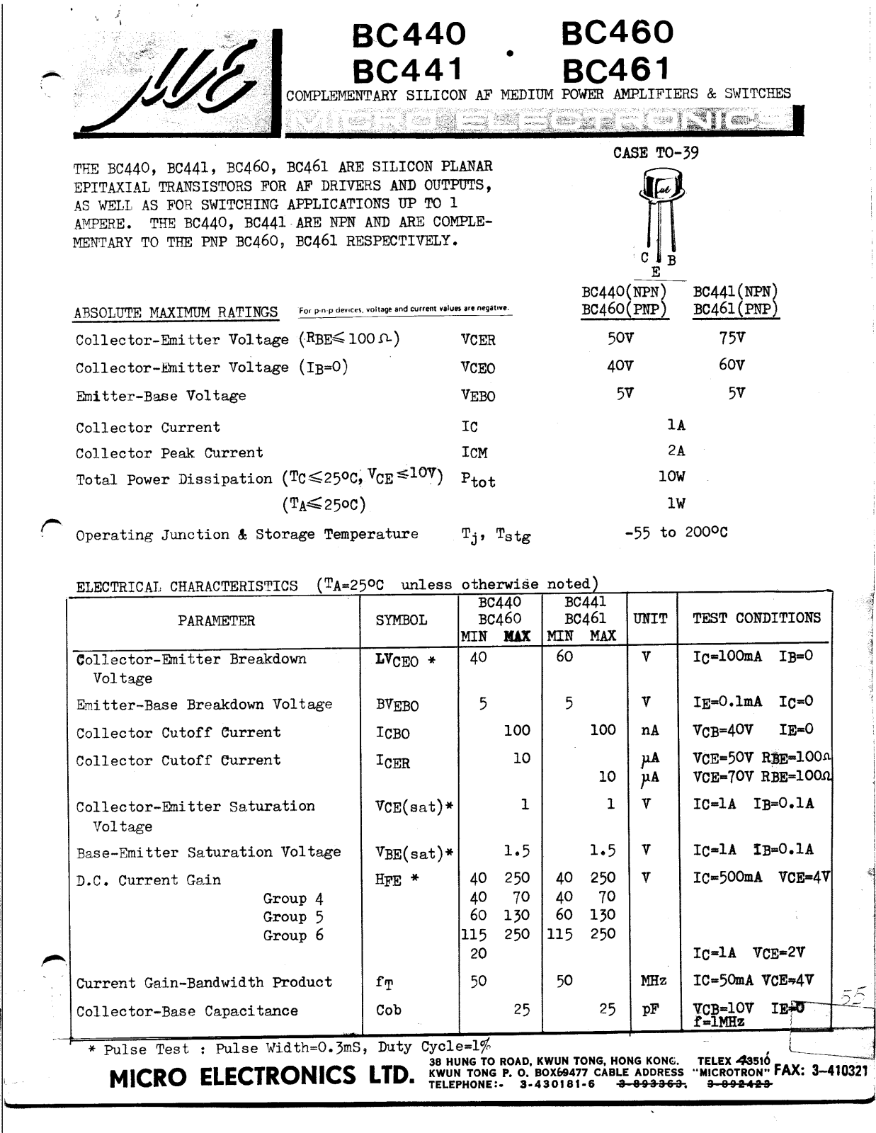 ME BC461, BC460, BC441, BC440 Datasheet