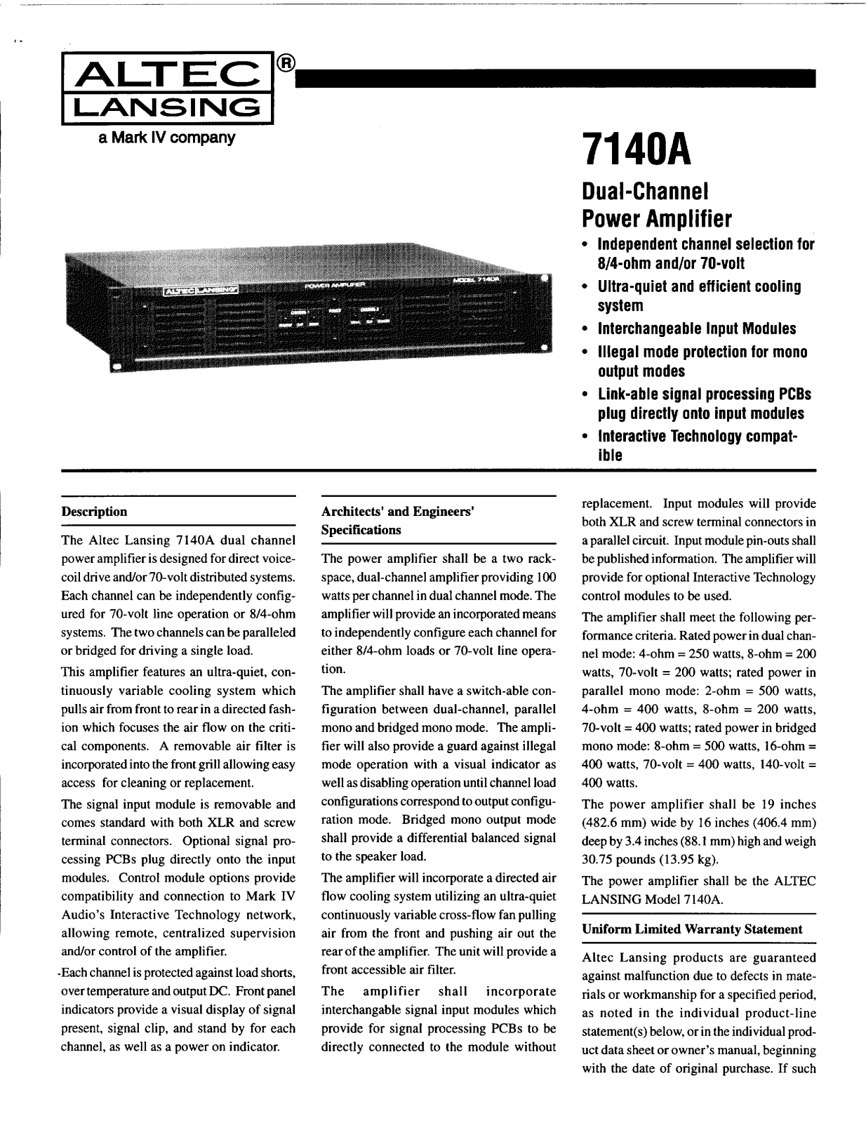 Altec lansing 7140A User Manual