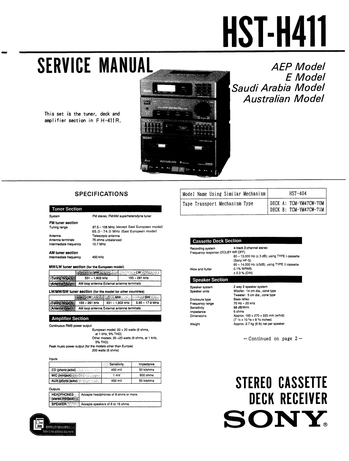 Sony HSTH-411 Service manual