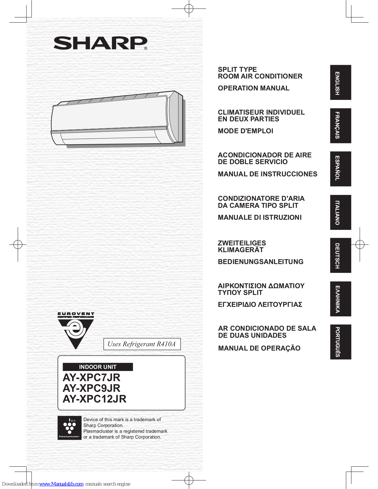 Sharp AY-XPC12JR,AY-XPC7JR,AY-XPC9JR Operation Manual