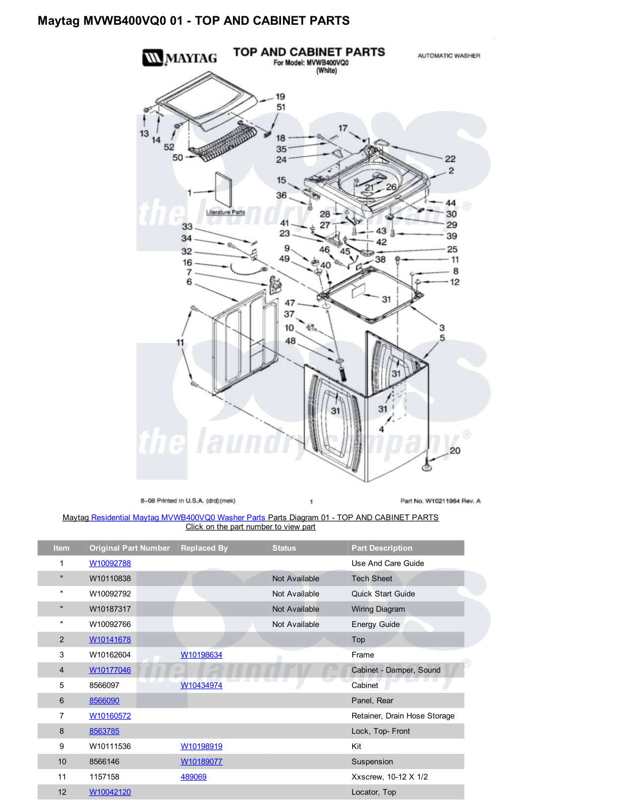 Maytag MVWB400VQ0 Parts Diagram