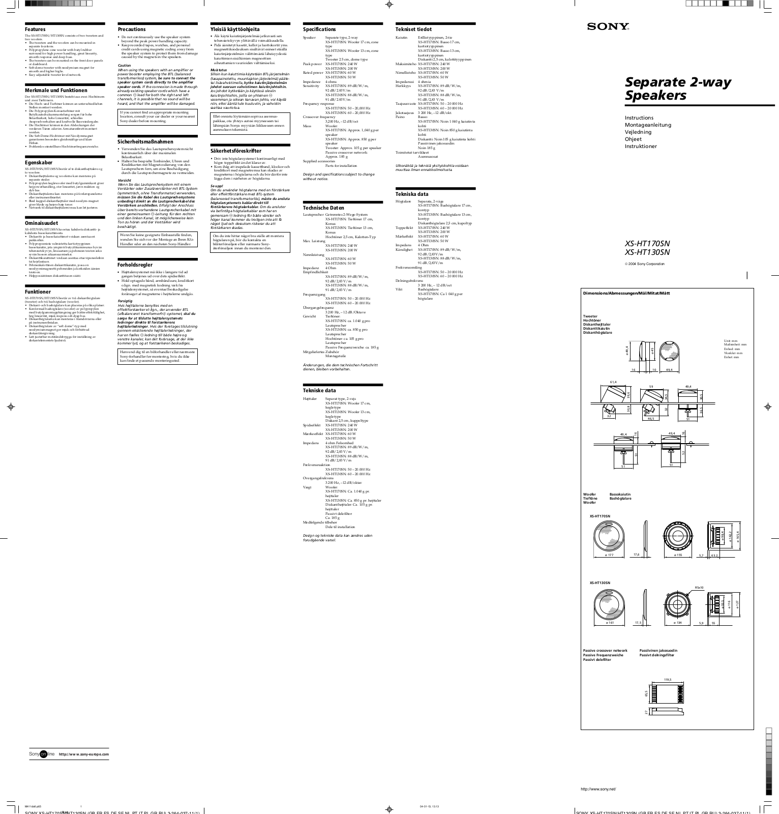 Sony XS-HT170SN User Manual