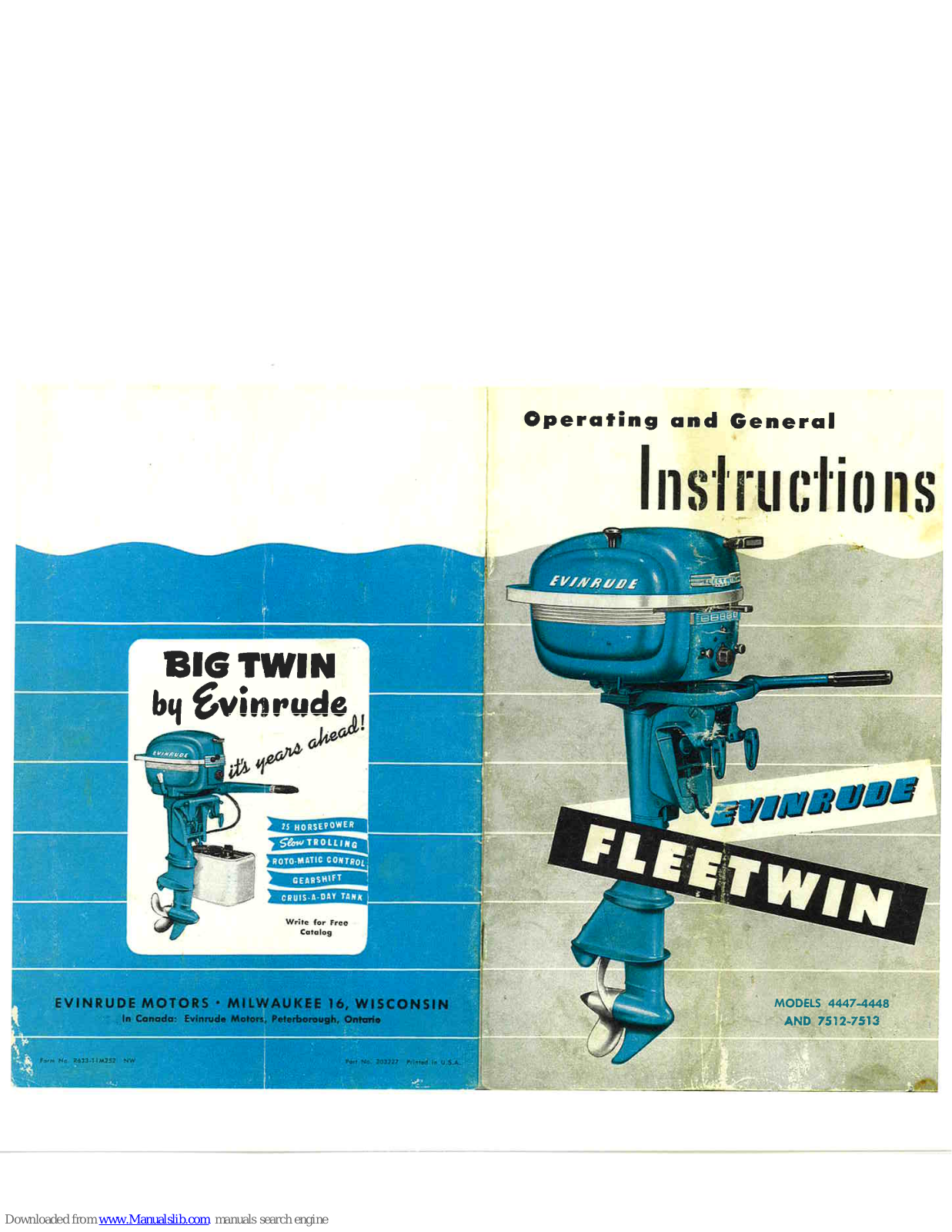 Evinrude Fleetwin 4447, Fleetwin 7512, Fleetwin 4448, Fleetwin 7513 Operating Instructions Manual - ManualMachine.com