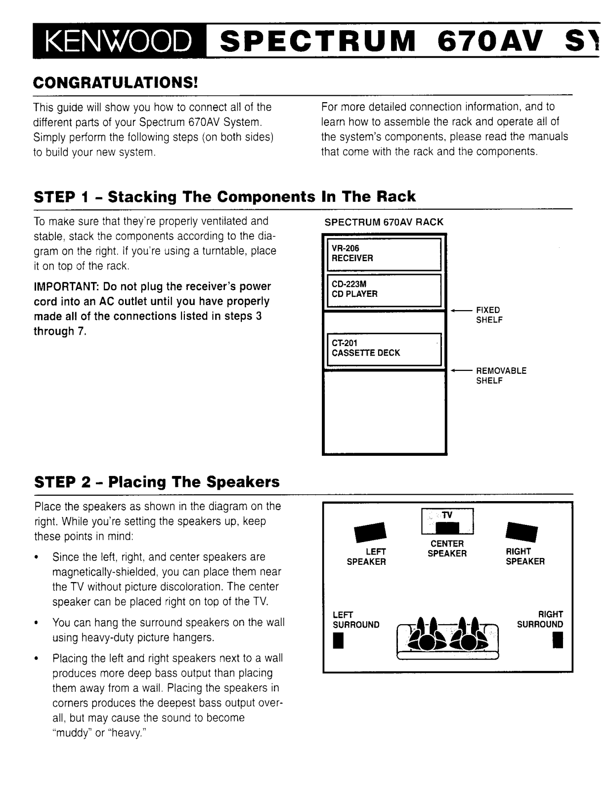 Kenwood SPECTRUM 670AV Quick Start Manual