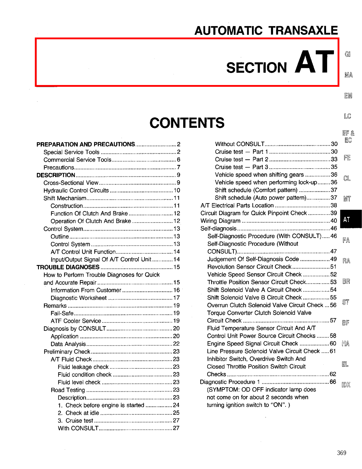 Nissan Altima Automatic Transmission  AT 1994 Owner's Manual