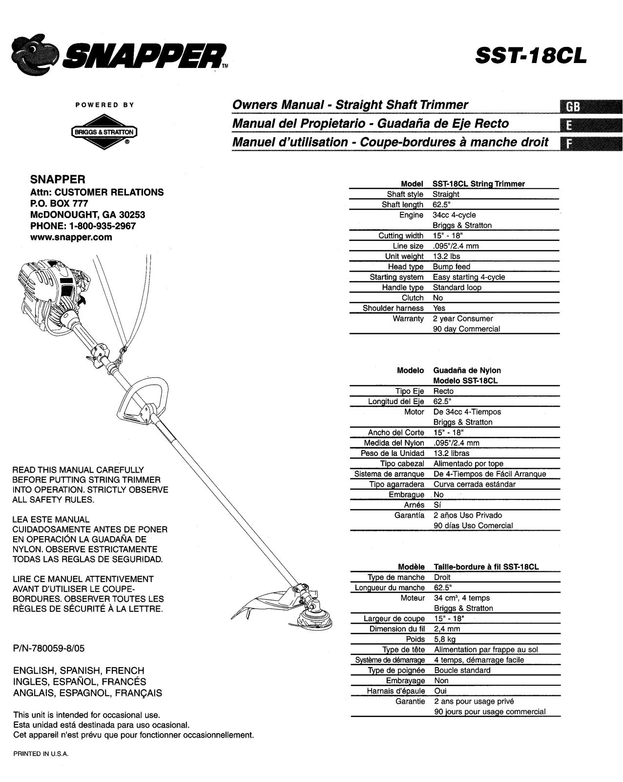 Snapper SST-18CL User Manual