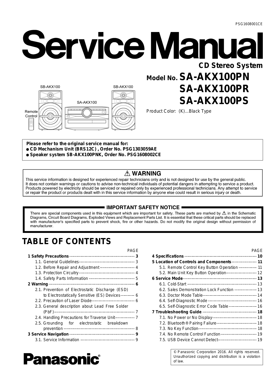 Panasonic SA-AKX100PN Schematic