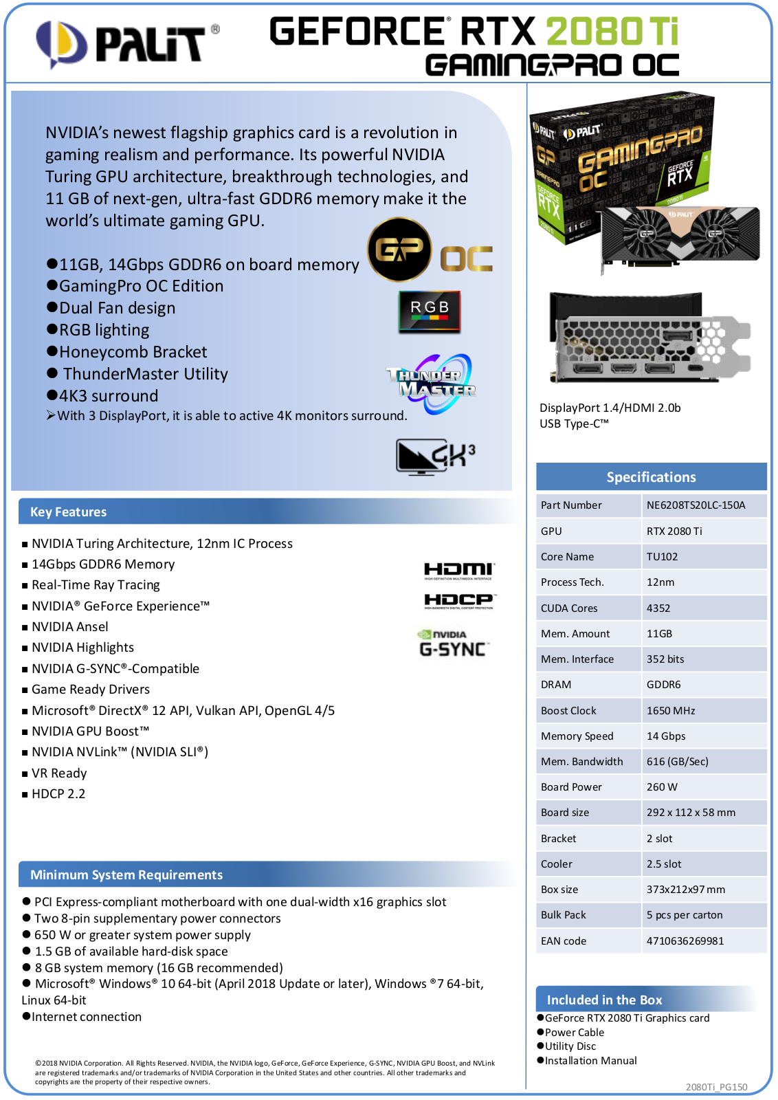 Palit RTX 2080 Ti GamingPro OC User Manual