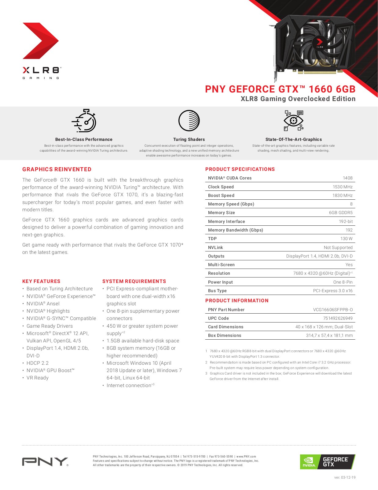 PNY VCG16606SFPPB-O Product Data Sheet