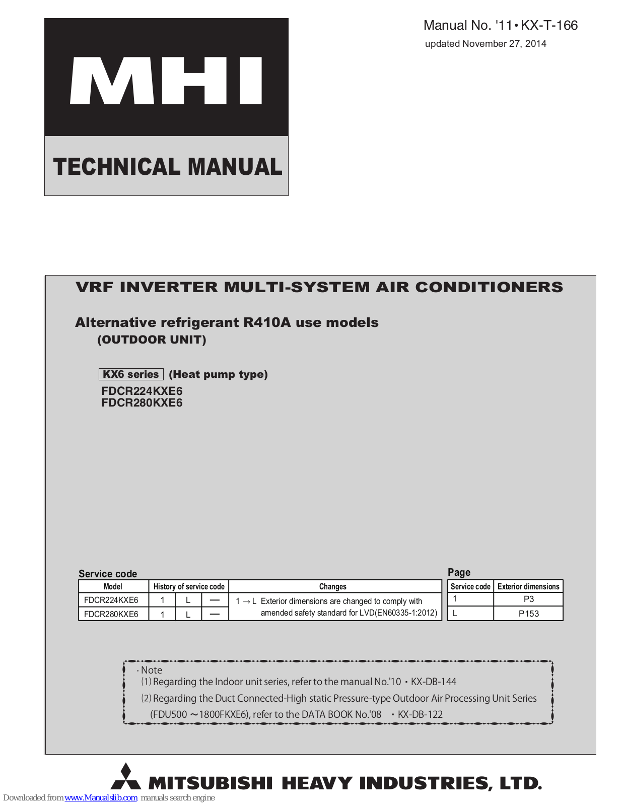 Mitsubishi Heavy Industries FDCR224KXE6, FDCR280KXE6 Technical Manual