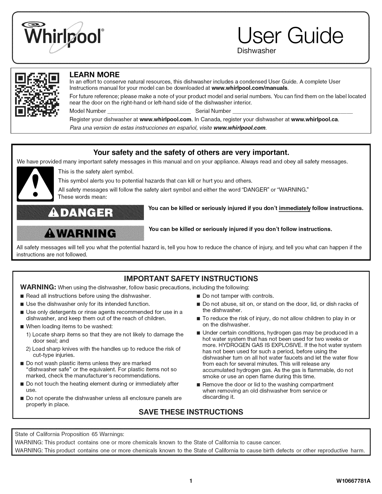 Whirlpool WDP370PAHW0, WDP350PAAW5, WDP350PAAB5 Owner’s Manual