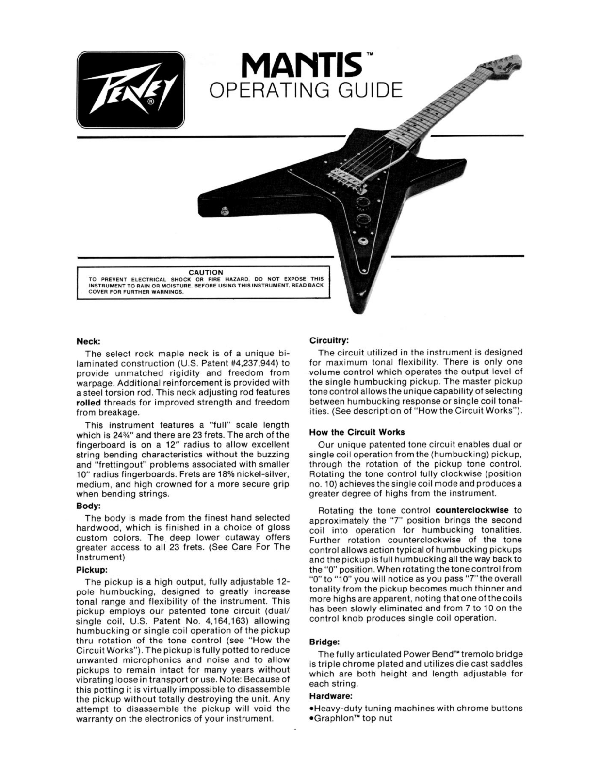 Peavey MANTIS Operating guide