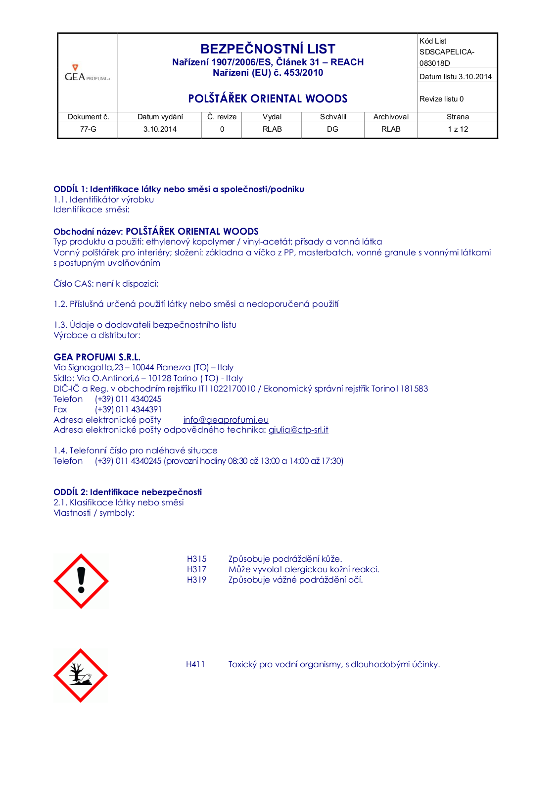 Elica (Favia) ORIENTÁLNÍ User Manual