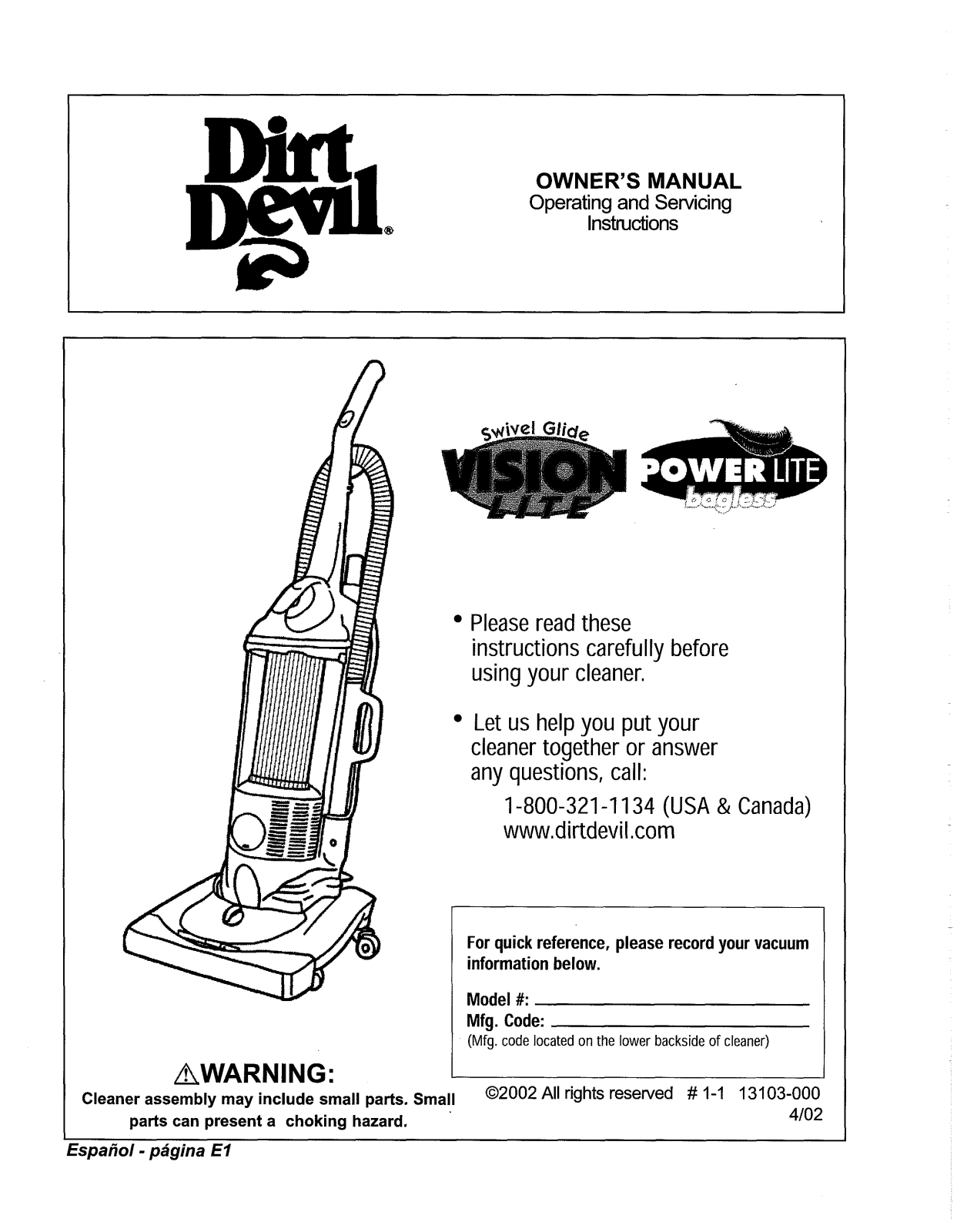 Dirtdevil M088750TT User Manual - ManualMachine.com